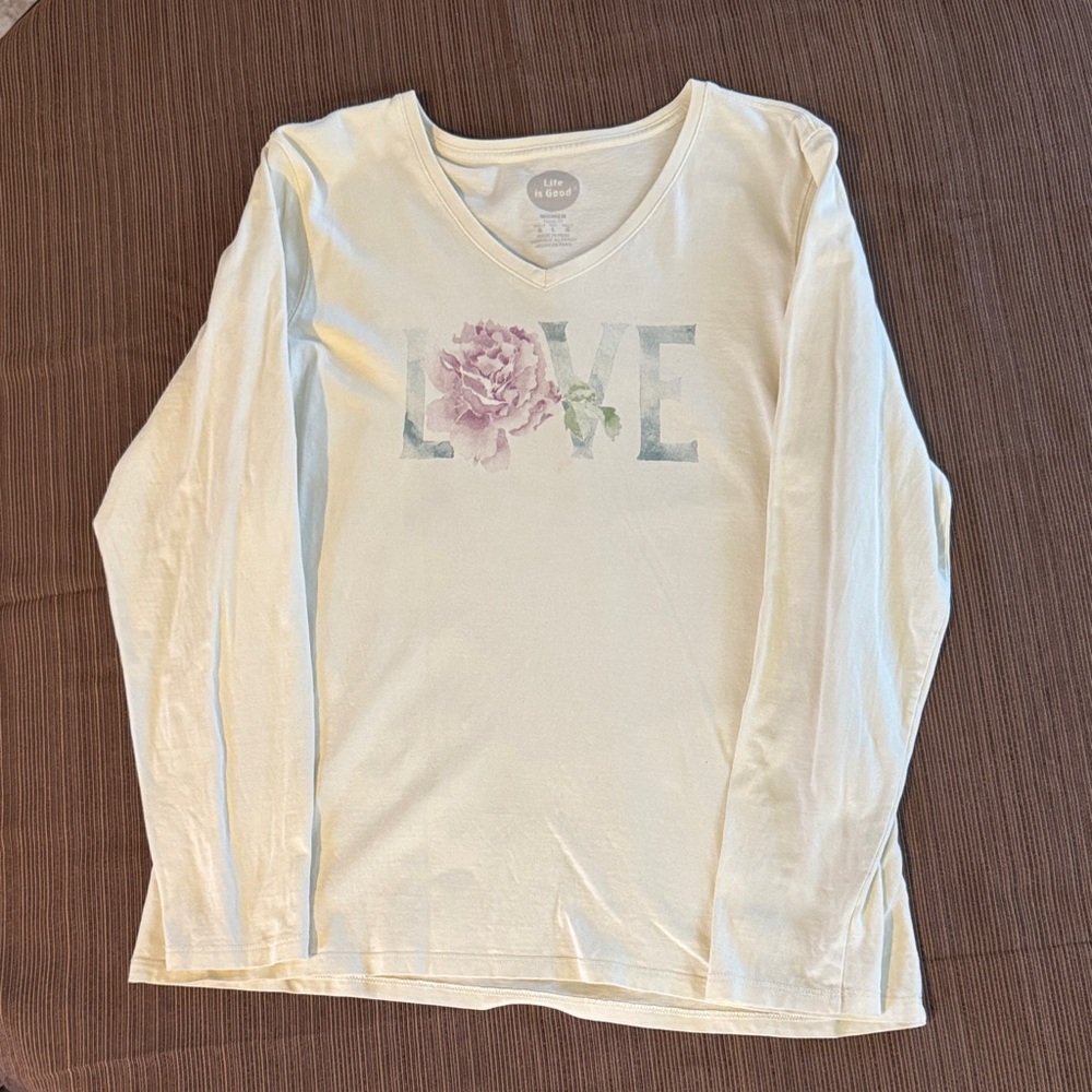 Life Is Good Long Sleeve Tee with Floral Love Graphic